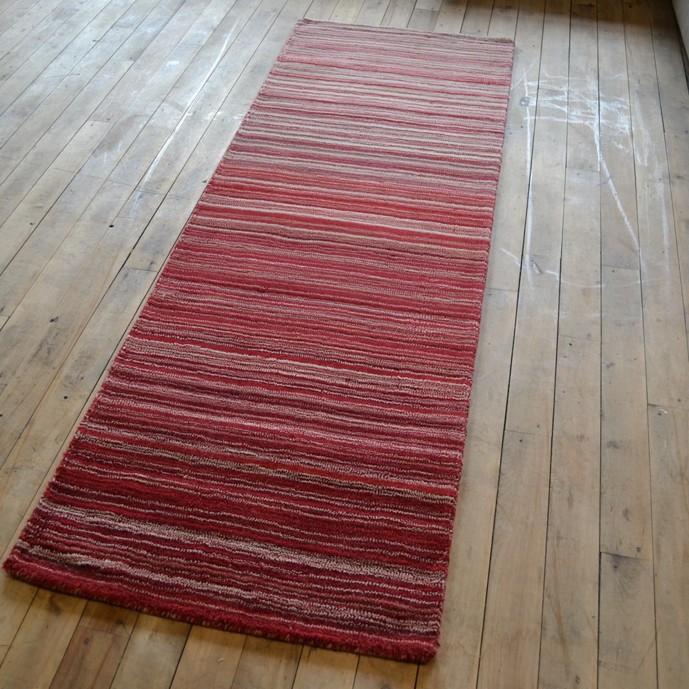 Fine Stripes Wool Hallway Runner in Red